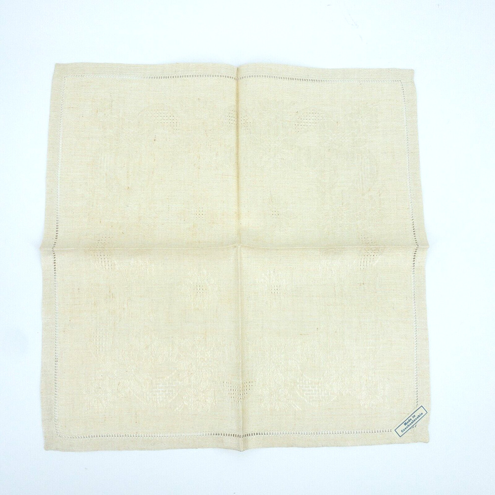 Vintage Linen Napkin Set 11 Beige European 1950s Table Decor - Picture 3 of 16